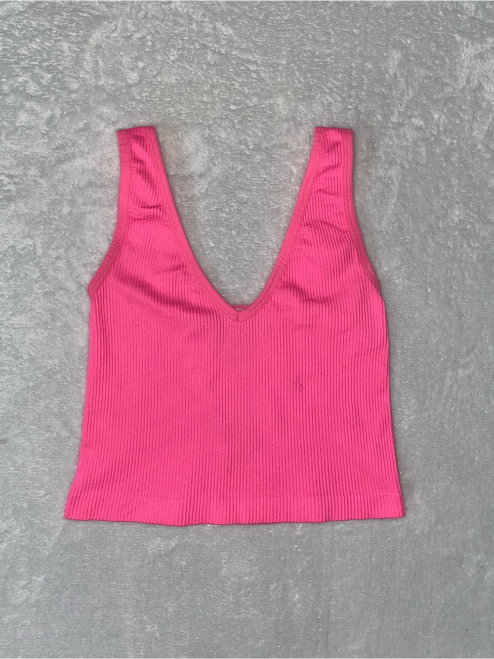 Hot Pink Ribbed V-Neck Tank Top